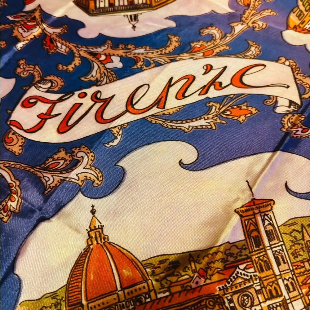 Scarf of Florence, Italy with Vibrant Blue and Orange Hues NWOT - Picture 11 of 12
